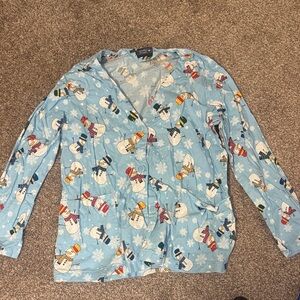 Blue Snowman Print scrub jacket